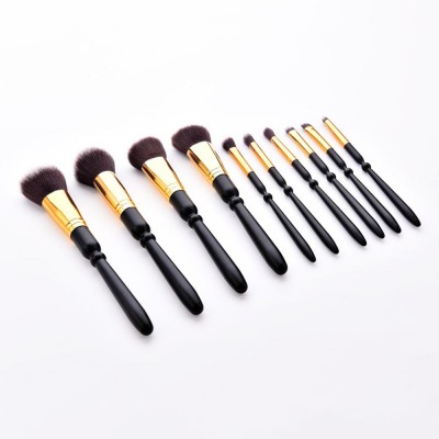 Personalized Free Sample Black Handle Gold Tube Makeup Brush Kit for Makeup Artist