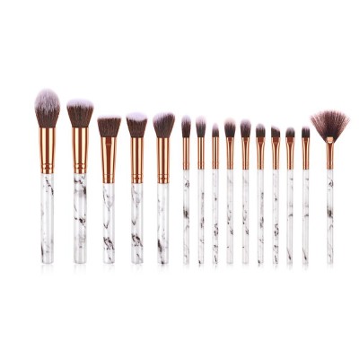 Wholesale Hot Selling 15PCS Marble Glitter Rainbow hair Make up Brushes Cosmetic Foundation Brush