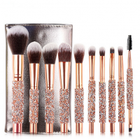 beautiful cosmetology cosmetics tools shiny handle glint diamond shiny cheap makeup brush set pu bag