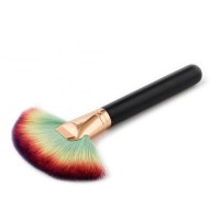 Rainbow color single fan powder brush high-end wooden handle makeup brush